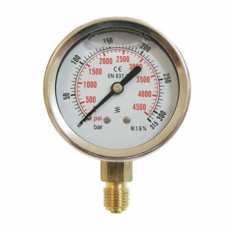 GAUGE SS W/OIL 1/4 0-250BAR/0-3800PSI DIA=63