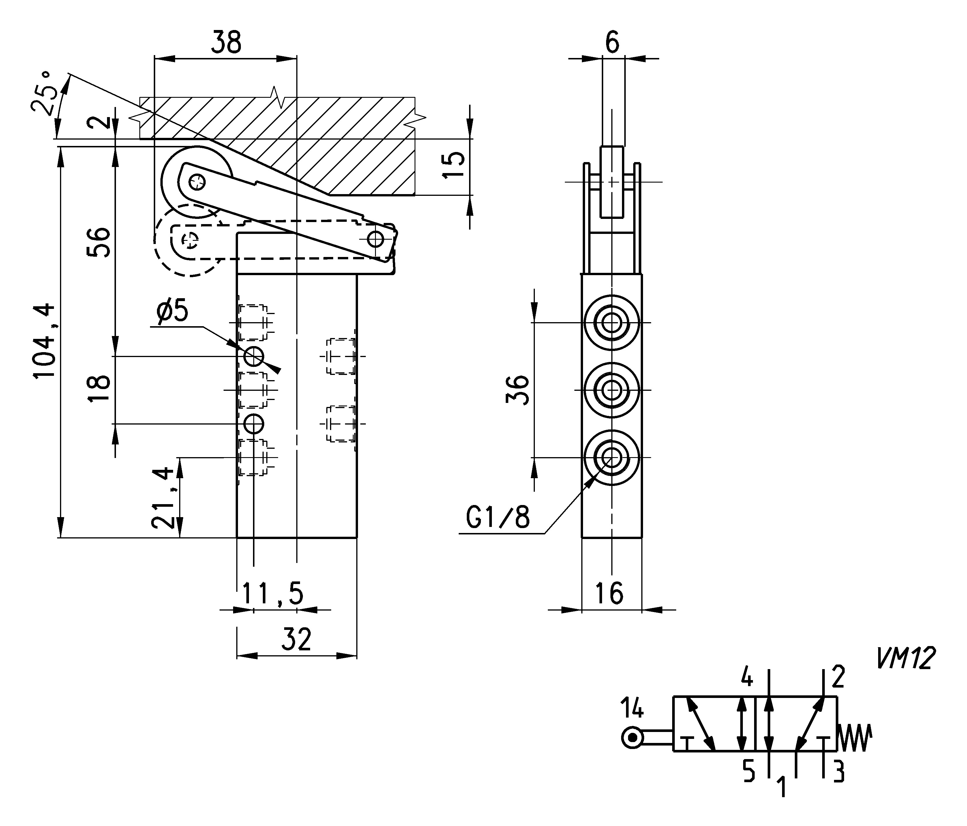 MECHANICAL OP. VALVE- LEVER 5/2 MONOSTABLE 1/8-2