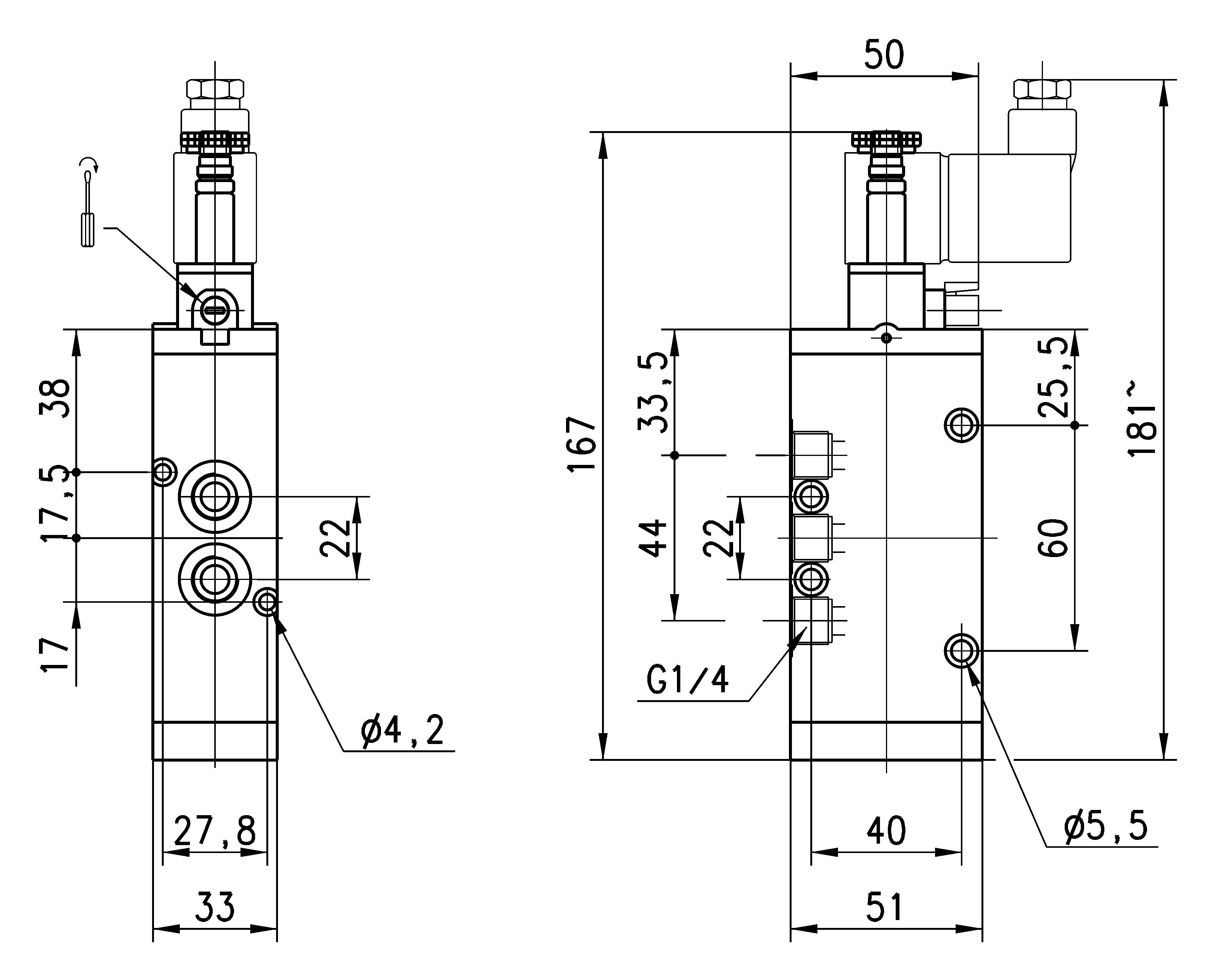 SOLENOID VALVE 5/2 MONOSTABLE 1/4-2