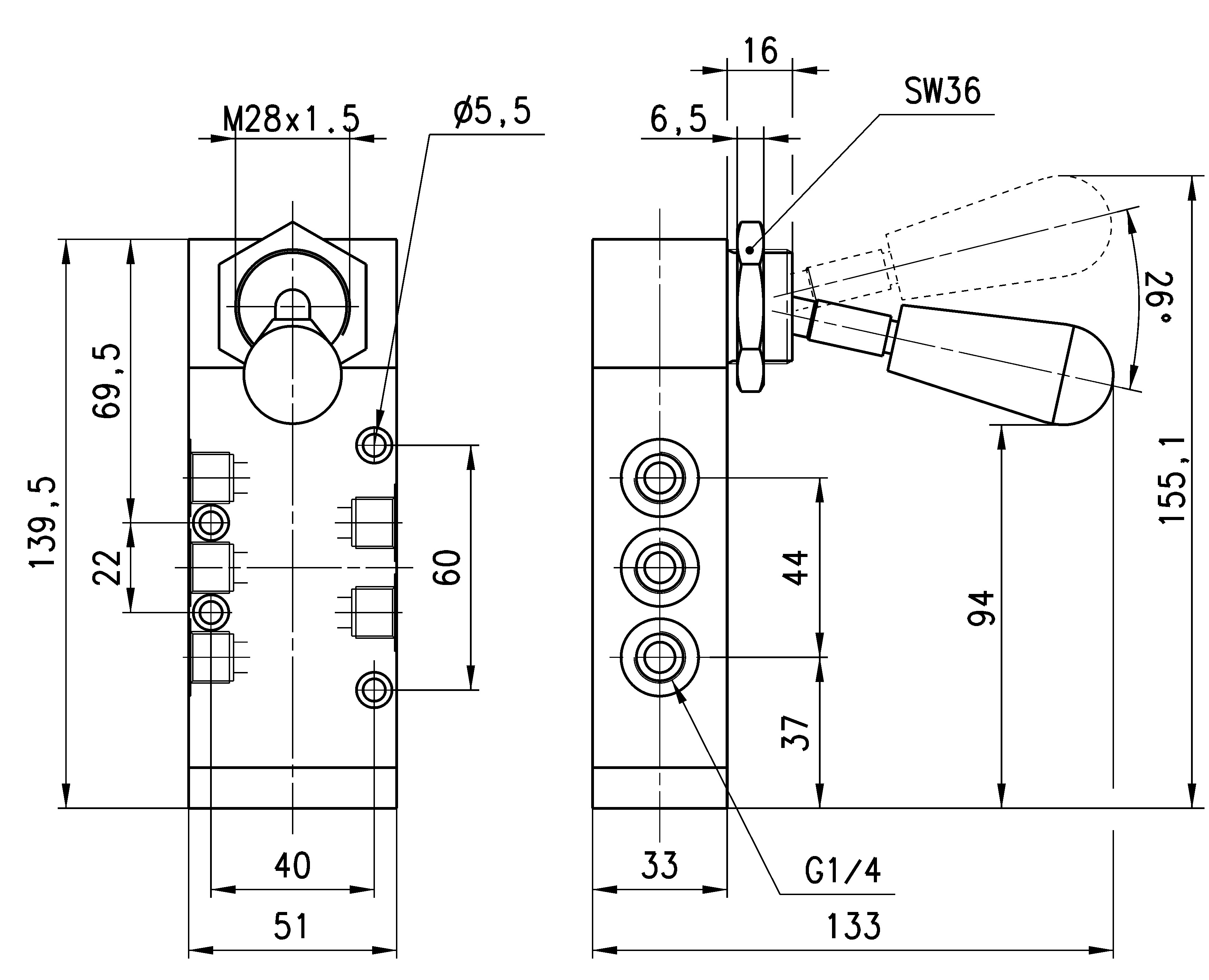 MANUALLY OP. VALVE- LEVER 5/2 MONOSTABLE 1/4-2