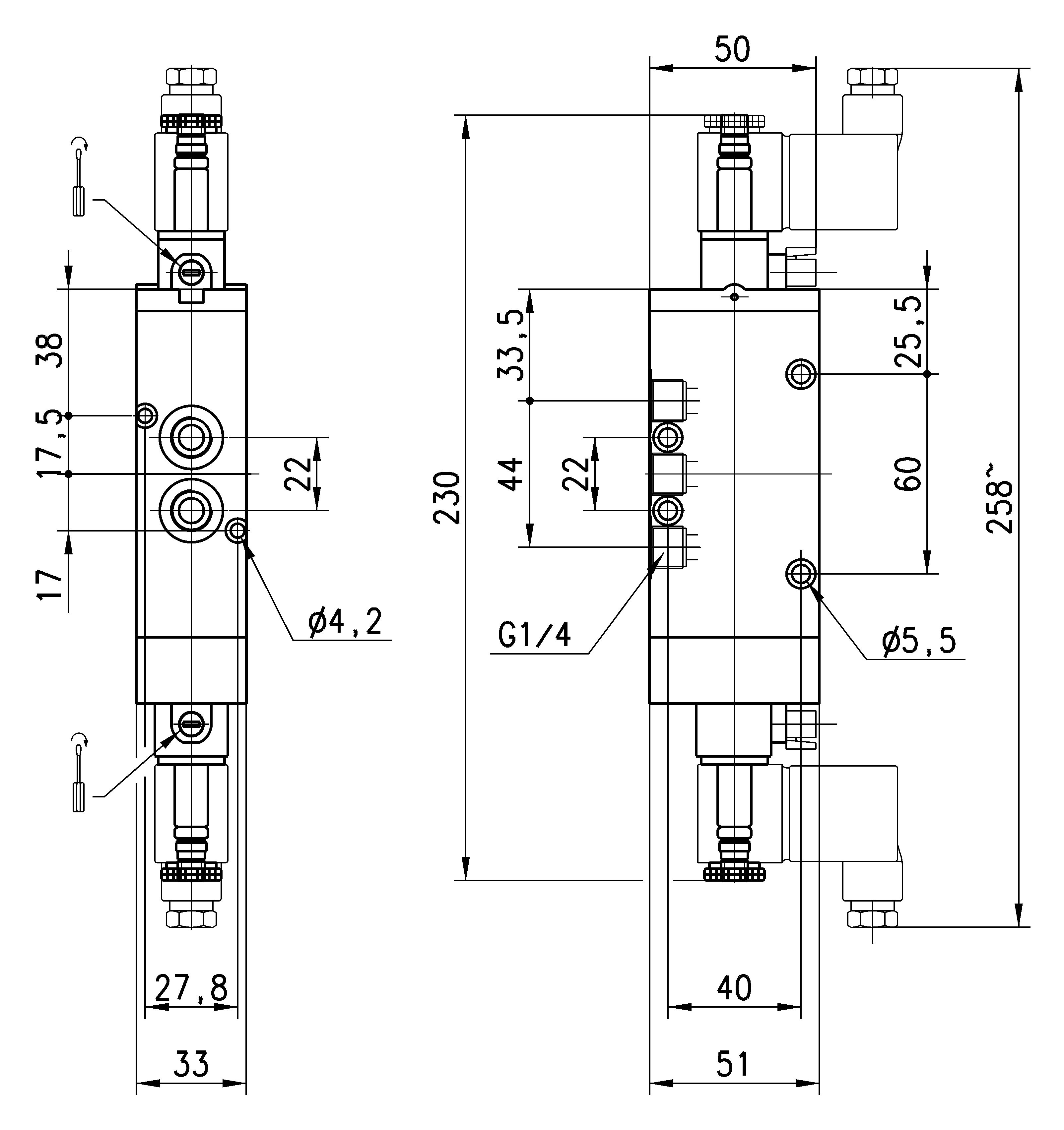 SOLENOID VALVE 5/3 TRISTABLE 1/4-2