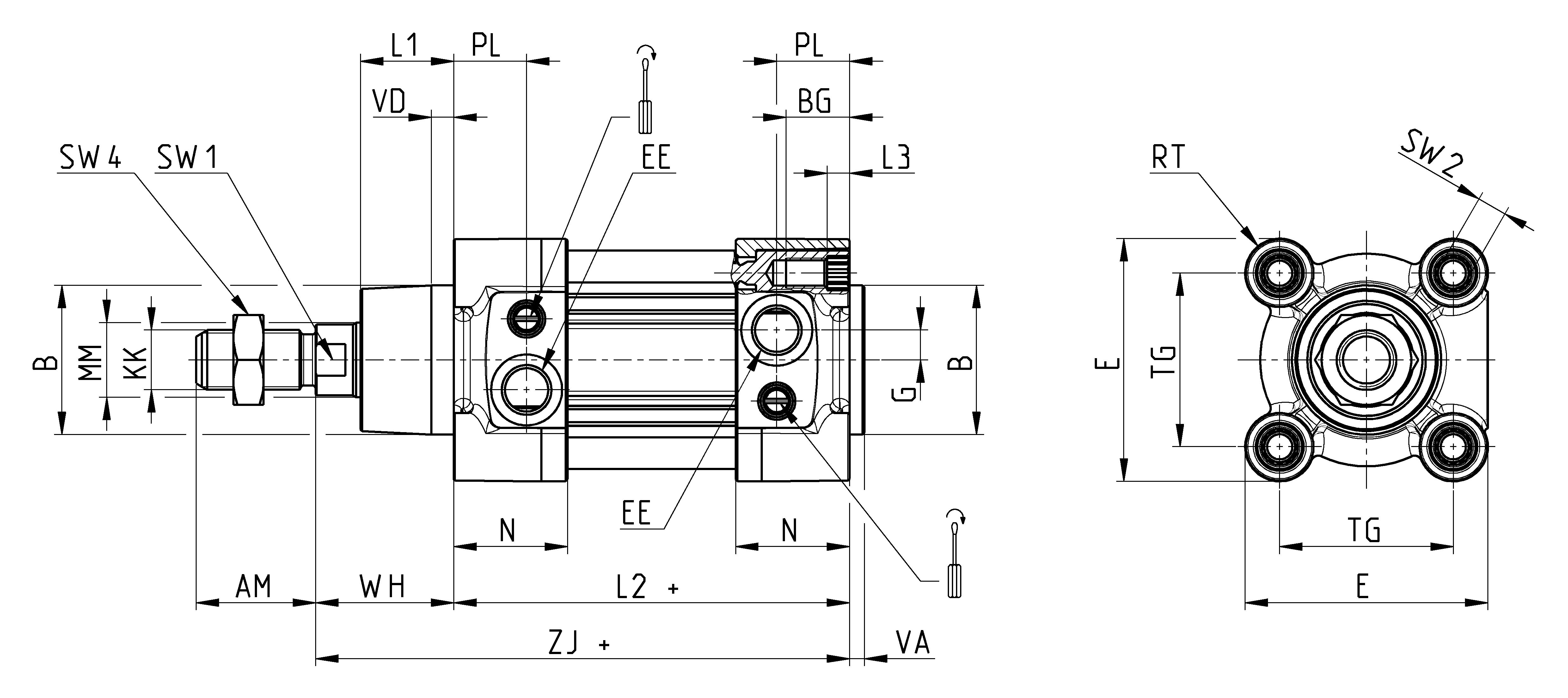 CYLINDER BORE 100 STROKE 200MM 1/2 SHAFT 25MM-2